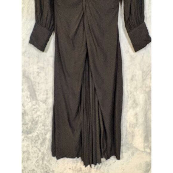 Sandro Paris LBD Black Long Sleeve Wrap Pleated Maxi Dress Luxury Minimalist - Picture 13 of 14